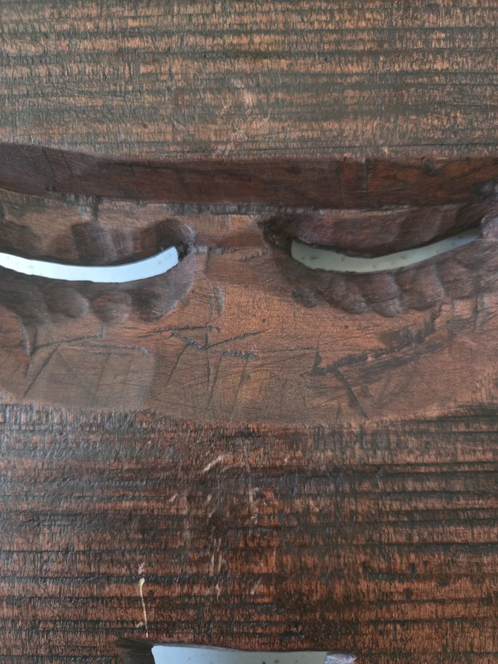 Hand-Carved Brown African Mask Wall Decor with Green Bead Accents